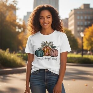 Autumn Cotton T Festive Design Grateful Message Trendy Style Leopard Bow Harvest